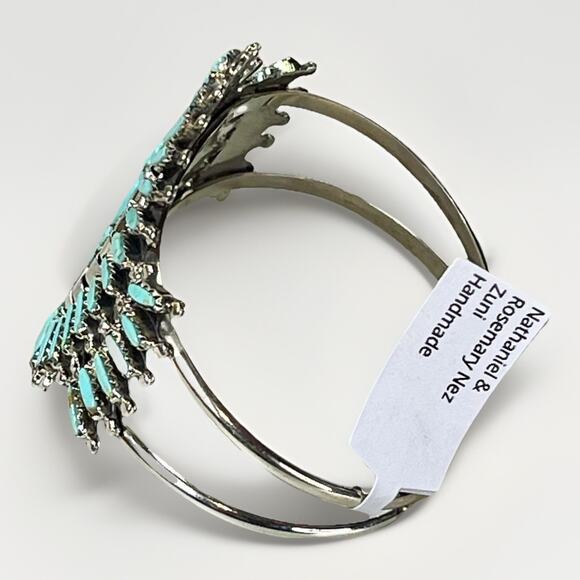 ZUNI Sterling Silver Kingman Turquoise Cluster Bracelet Signed N & R Nez - NEW - Picture 10 of 16